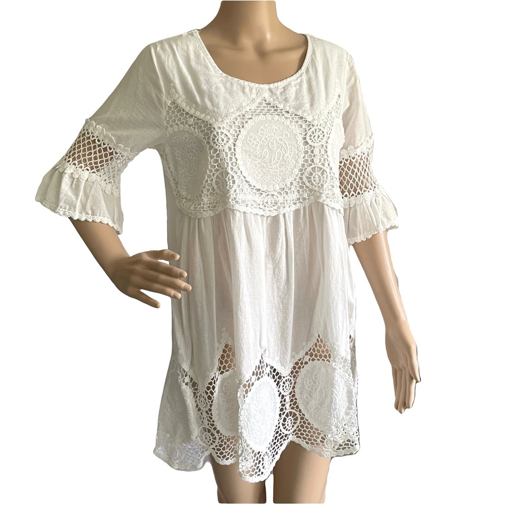 White Cotton and Lace Cover Up Dress